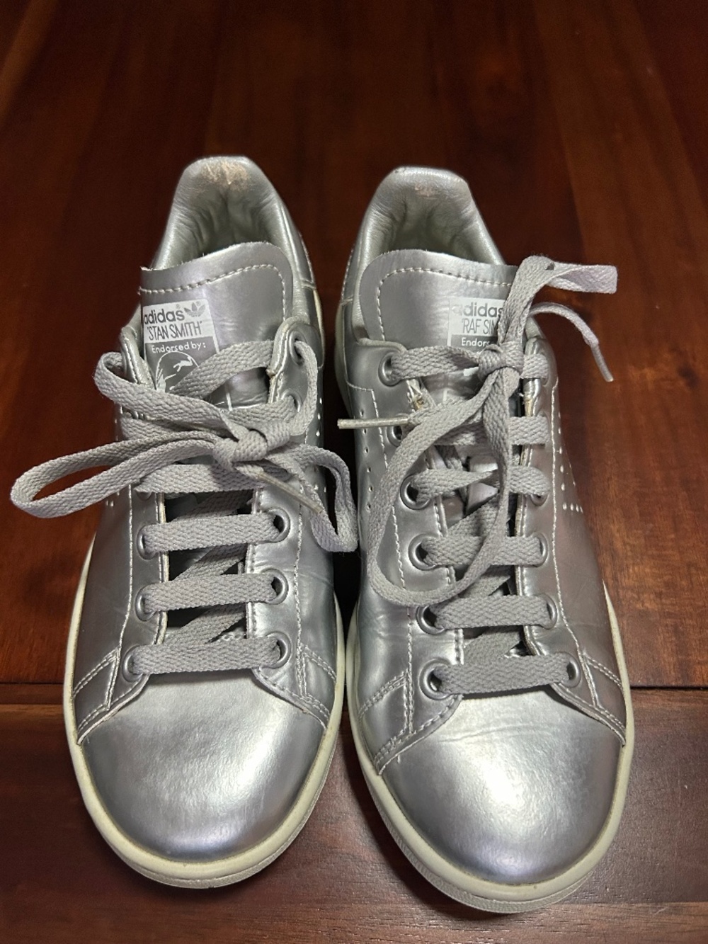 Adidas x Raf Simons Stan Smith Metallic Silver Luxury Leather Sneakers US Men 4